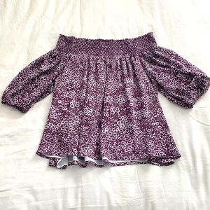 LOFT Petite Purple Off the Shoulder Floral Blouse